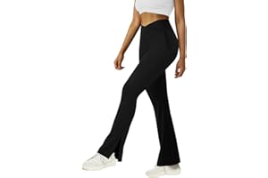 FARUNGS Womens Crossover Flare Yoga Pants High Waisted Split Hem Flare Leggings with Pockets Bootcut Workout Pants