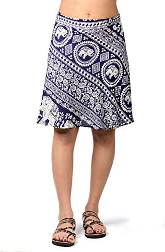 TCG Women's Elephant Print Short Wrap Skirt - Navy