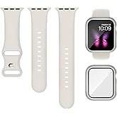Sport Silicone Band and Case Compatible with Apple Watch Bands 38mm 40mm 41mm 42mm 44mm 45mm 46mm, Waterproof Apple Watch Strap & Screen Protector iWatch Series 11 10 9 8 SE 7 6 5 4 3 2 1 for Women Men