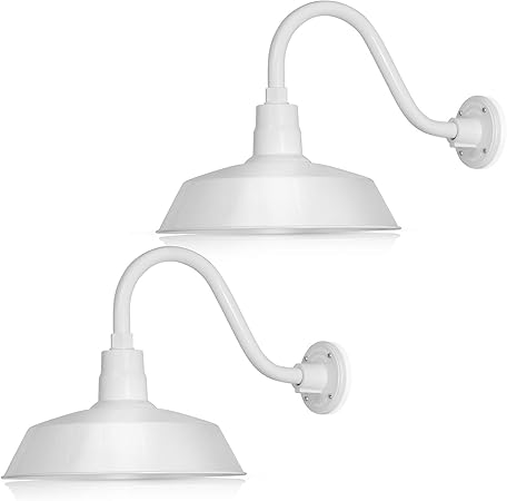 14in White Outdoor Gooseneck Barn Light Fixture With 14 5 In