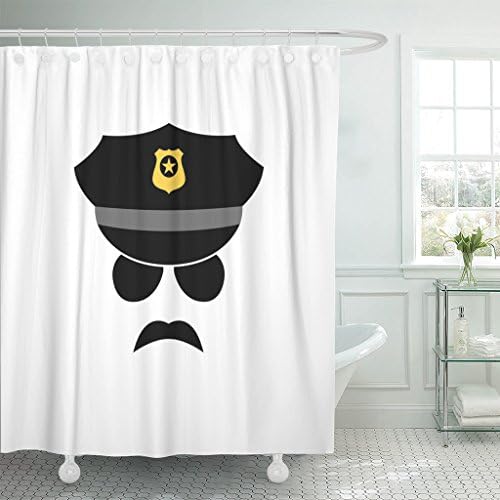 VaryHome Shower Curtain Black Badge Policeman Avatar Police Officer Cap Sunglasses Waterproof Polyester Fabric 60 x 72 Inches Set with Hooks
