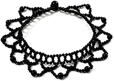 Black Jet Bead High Neck Gothic Prom Dress Stretch Tattoo Choker Collar Necklace