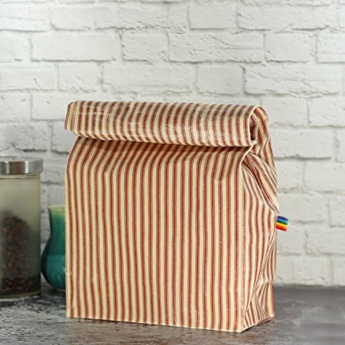 Lunch Bag Waxed Canvas Red Ticking Fabric