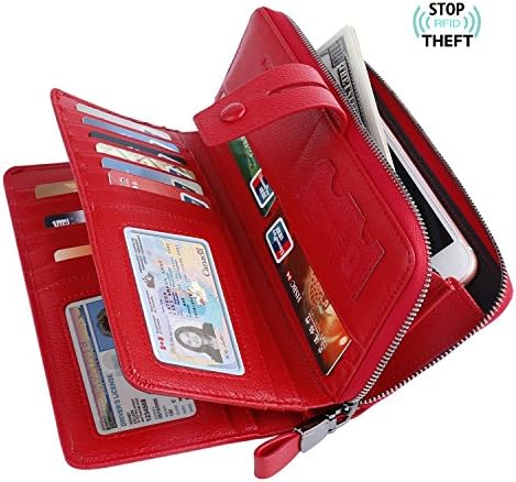 Bosiw Woman RFID Blocking Trifold Wallet Clutch Credit Card Organizer Travel Purse (Red)
