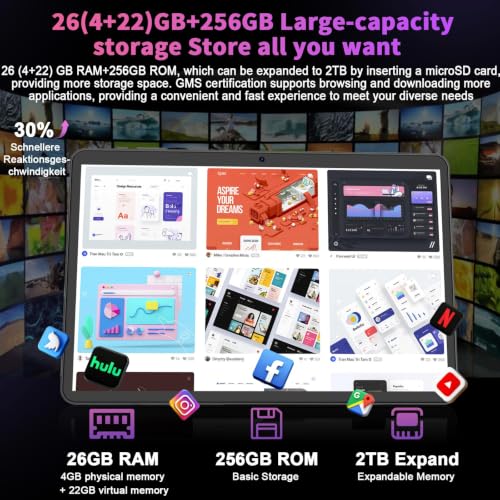 Android tablet 10 inch, 2026 Android 16 Tablet with Keyboard, 26GB+256GB (2TB Expand), Gemini AI Tablet with 8-Core, 8000mAh, 5G WiFi, Widevine L1, 2 in 1 Tablets PC with Case/Mouse/Stylus-Black Case
