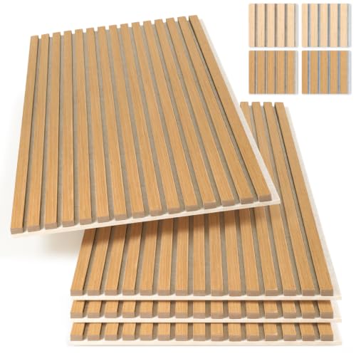 Fiqops Akustikpaneele Holz 120x60 cm, 4er Set, Eiche/Beige