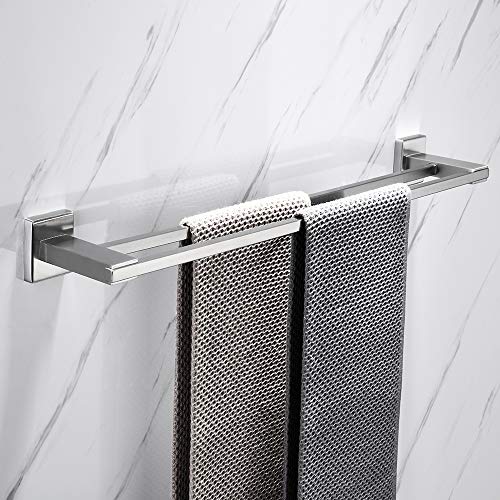 Iriber Double Bath Towel Bar Rack Holder Brushed Nickel,Modern SUS 304 Stainless Steel Bathroom Accessory Hardware Shelf Wall Mounted