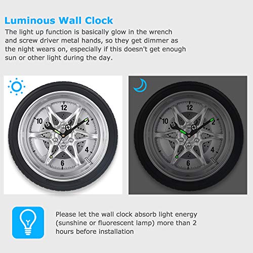 Tire Rim Clock w/ Luminous Wrench WackyDecor
