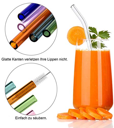 HFTJ Glas Strohhalme Wiederverwendbar, Trinkhalme Glas Bunt für Cocktails, Smoothie,Milchshake und Säfte, Umweltschonend… – Bild 4