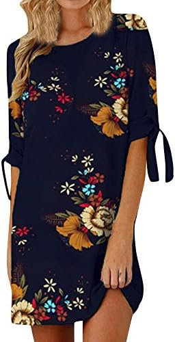Paymenow Women Casual Floral Print Summer Mini Dress Fashion Short Sleeve Lace Up A Line Dress