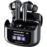 PWTEK Wireless Earbuds Bluetooth 5.4 ANC Noise Cancelling Headphones 32H Playtime,Earphones with Multifunction Touch Screen Case,HiFi Stereo,IPX7 Ear Buds Built-in Mic for iOS Android(Black)