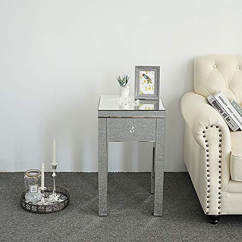 MTFY Mirrored Nightstand End Tables Bedside Table,Mirrored Accent Table