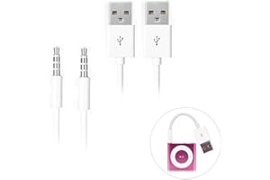 iAbler iPod Shuffle Cable, 2 Pack 3.5mm Jack/Plug to USB USB Power Charger Sync Data Transfer Cable for iPod Shuffle 3rd 4th 