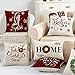 AVOIN Christmas Saying Throw Pillow Cover, 18 x 18 Inch Winter Holiday Buffalo Plaid Farmhouse Cushion Case for Sofa Couch Set of 4