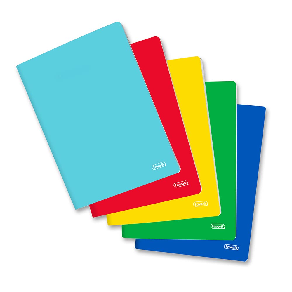 Favorit, A4 Notebooks, 5 Pieces, 4 mm Squares, Plain Copetine, 80 g Paper, Assorted Colours