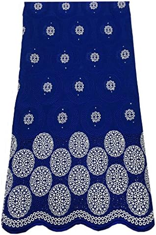 5 yds 100% Cotton Premium African Voile Lace Fabric for Women Wedding, Fashion Dress, Party, Aso-Ebi (R.BLUE)