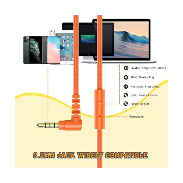 Baseman-Kids-Headphones-with-Microphone-Wired-On-Ear-Headsets-with-Safe-Volume-Limited-85-dB-Foldable-and-Adjustable-Headphones-with-a-35mm-Jack-Cord-for-ChildrenSchoolCellphoneTablet-Orange BASEMAN Kids Headphones with Microphone, Cute Football Design Wired On-Ear Children Headphones with Volume Limit…