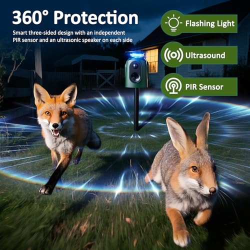 Cat Repeller Ultrasonic Solar Animal Repellent, 360° Marten Deterrent with LED Light, Cat Repellent, Marten Repellent, Garden, IP65 Waterproof, 5 Modes, Raccoon Repellent for Cats, Dogs, Martens, Mice