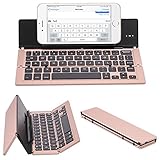 NOVT Portable Aluminum Folding Bluetooth Keyboard Foldable Compatible with iPhone xs max/x/8/7 Plus/7/6s Plus/6/iPad 2018 9.7/Air 2 /Pro 9.7/iPad mini 4, Samsung Android Tablet Smart phone (Rose Gold)