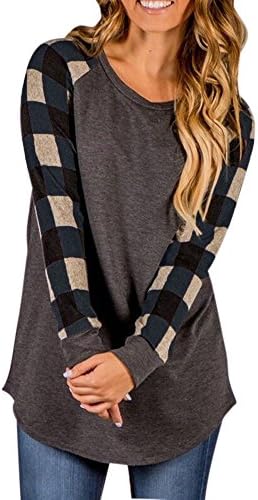 Moliketor Women's Plus Size Plaid Raglan T Shirt Blouse Tunic Sweatshirts Top, Black, XX-Large