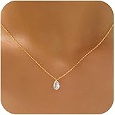 Teardrop Diamond Necklace for Women,925 Sterling Silver CZ Waterdrop Choker Necklace to Daughter 14k Gold Plated Dainty Solitaire Water Droplets Charm Necklaces Wedding Jewelry Gifts for Brides