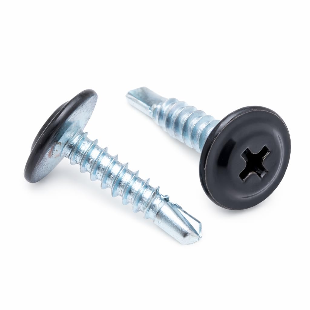 4.2 mm x 19 mm Multi-color Self-tapping, Self-drilling Montage Screws Phillips, Fine Thread and Flat Head, Powder Coated RAL9005 Jet black, Hardened Steel Screws for Thin Steel Parts (250 pcs)