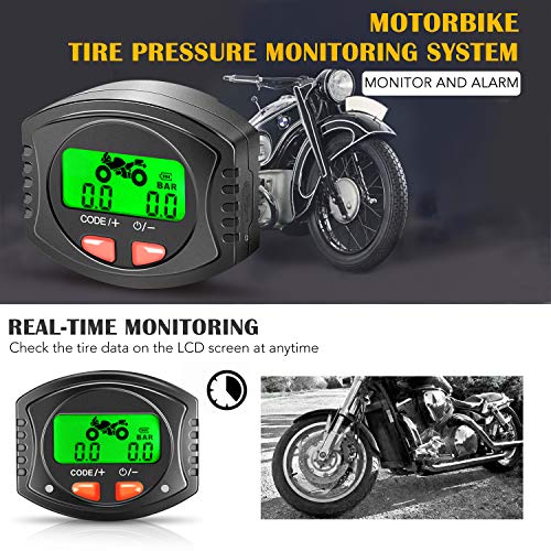Tymate Motorc TPMS Wireless, Tire Pressure 2 DIY Sensors-Waterproof Digital LCD Display, Gauge Monitoring System for Motorcycle-5 Alarm Modes