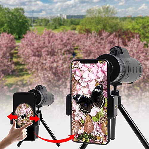 Qhui Monocular Telescope 40x60 with Extendable Tripod and Smartphone Adapter Waterproof Fogproof Low Light Version High Powered HD BAK4 Prism FMC Lens for Bird Watching, Hunting, Camping, Travelling - Thumbnail 4