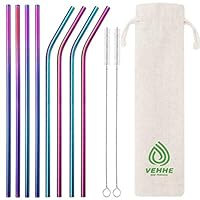 VEHHE Metal Straws Drinking Straws 10.5" Stainless Steel Straws Reusable 8 Set - Ultra Long Rainbow Color-Cleaning Brush for 20/30 Oz for Yeti RTIC SIC Ozark Trail Tumblers (4 Straight|4 Bent|2 Brush)