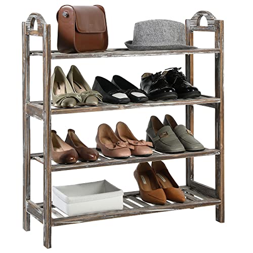 MyGift Torched Solid Wood Entryway Shoe Rack for Entryway, Closet Shoe