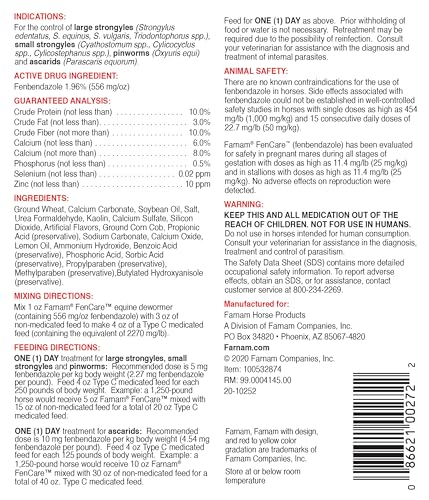 FARNAM FENCARE SAFE-GUARD (FENBENDAZOLE) 1.96% TYPE B MEDICATED FEED EQUINE DEWORMER 5 OUNCES