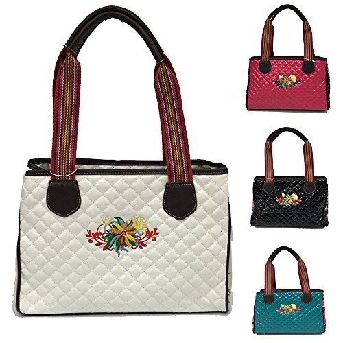 Consuela bags. Southern Shine Consuela Inspired Quilted Black and Floral Handbag (White, Small