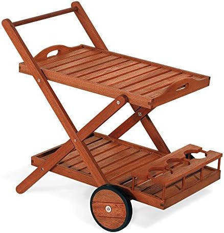 Tuttolegno di Badano Service Trolley, Wooden Trolley 77 x 85 x 59 cm Mod.Juniper, Wood Bar Trolley with Rear Wheels, Double Wooden Shelf and Bottle, Service Trolley, Garden Trolley Keruing in.