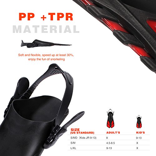 CAPAS Snorkel Fins, Swim Fins Travel Size Short Adjustable for