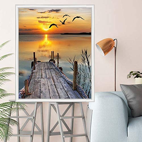 Diamond Painting Kit 16x12 Inch, Sunset by The Sea DIY 5D Diamond Painting Kits for Adults, Diamond Painting by Numbers for Adults, Paint with Diamonds for Home Wall Decor Gift Arts Craft (B)