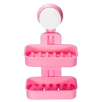 Hojo Double Layer Soap Box Suction Cup Holder Rack Bathroom Shower Soap Dish Hanging Tray Wall Holder Storage Holders Colour May Vary