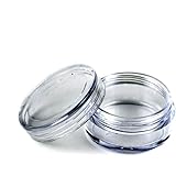 50 pcs New Empty Clear Plastic Cosmetic Containers 3 Gram Size Pot Jars Eye Shadow Container Lot Size:Diameter: 31 mm/1.2 inch Height: 16.5 mm/0.6 inch.