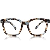 JiSoo Square Oversized Reading Glasses Women 1.5, Chunky Stylish Designer Readers 1.5 Women with Spring Hinge, Blue Quartz 1.5