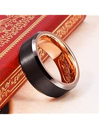 Three Keys Anillo de compromiso, boda, de 8 mm de tungsteno, con cepillado café, cantos biselados, para hombre