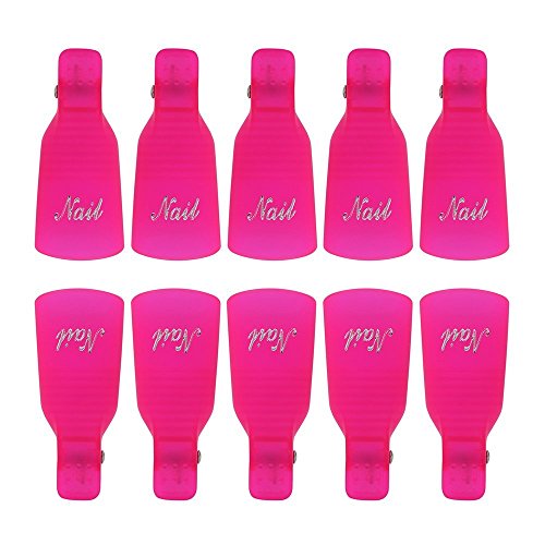 Beauticom 10Pcs *HOT PINKY RED* Acrylic Nail Art Soak Off Cap Clip UV Gel Polish Remover Wrap Reusable Keeper Manicure Tool