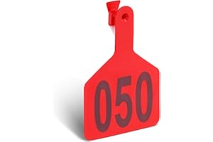 MUDUOBAN Cattle Ear Tags with 001-050 Numbers Large 1-Piece Z Livestock Ear Tags for Cow Goat Sheep Pig Calves Dog,Animal ID Identification Tag 4.4"x 3",Red