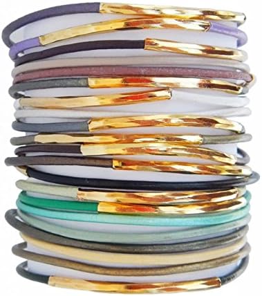 Genuine Leather Bracelet Set in Soft Neutral Colors
