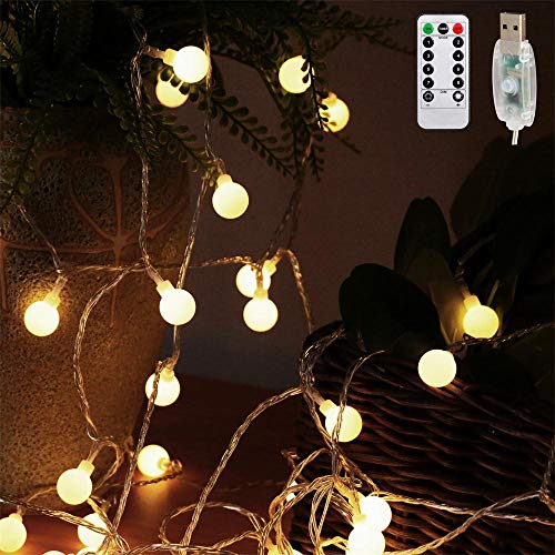AMARS 16.4 Feet Globe String Lights, USB Powered, Room Hanging 50leds Ball Fairy Lights with Remote Timer Decor Strings for Bedroom, Camping, Tapestry, Indoor, Wedding, Party, Outdoor (Warm White)