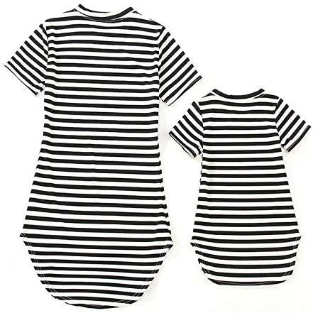 Mommy and Me Mother Daughter Short Sleeve Summer Soft Comfortable Stripe Parent Child Clothes One Piece Family Matching Dress