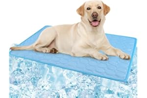 Erbine Dog Cooling Mat, Self-Cooling Ice Silk Cooling Mat for Dogs, Washable Portable & No Gel Pet Soft Pad | Aqua Blue,L