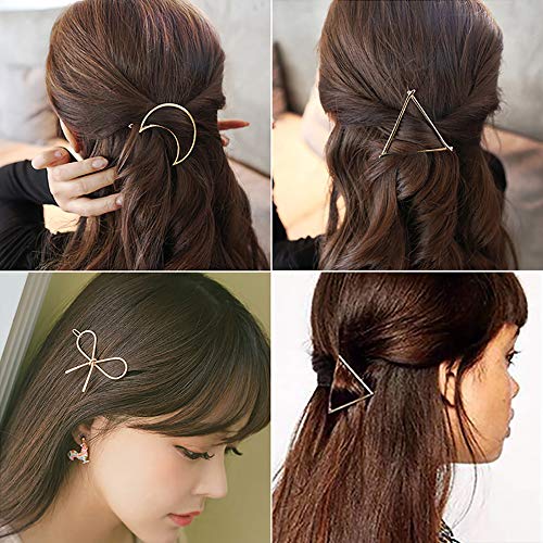 image for AFSTEE 12pcs Geometric Hair Clips Minimalist Dainty Gold Silver Hollow