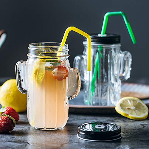 YWT Kreative Kaktus-Glas-Steigungs-Stroh-Trinkbecher-Saft-Tasse mit Deckel für kaltes Getränk-Fruchtsaft-Bier-Wein… – Bild 5