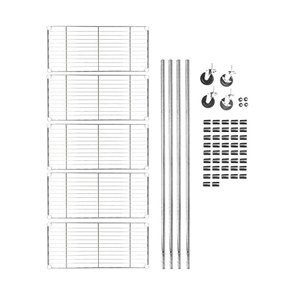 AmazonBasics 5Shelf Shelving Storage Unit on 4” Wheel Casters , Metal Organizer Wire Rack