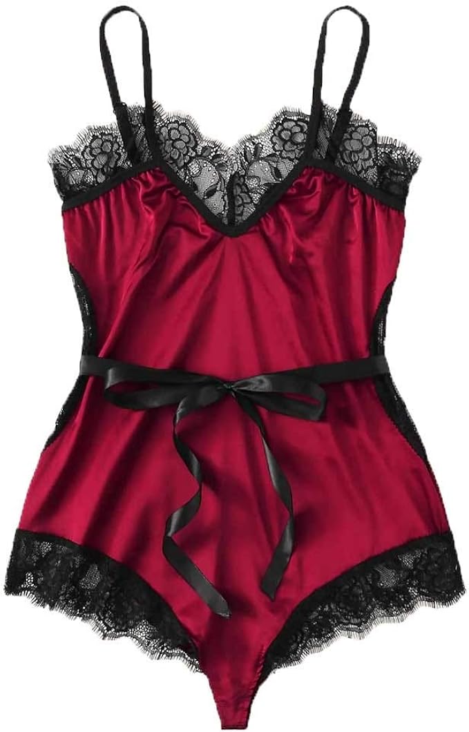 Malbaba Women Lingerie Teddy Deep V Halter Teddy One Piece