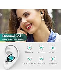 Bluetooth Headphones 5.0, Occiam Touch Control True Wireless Earbuds 72H Playtime Binaural in-Ear IPX7 Sweatproof Sport Headsets with Built-in Mic Stereo Sound & 2200mAh Charging Case